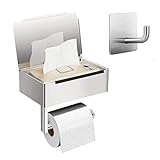 Toilettenpapierhalter mit Feuchttücherbox Edelstahl Klopapierhalter Ohne Bohren mit Aufbewahrung Selbstklebend Klorollenhalter mit für Badezimmer Toilette,Macht Ihr Taschentuch Unsichtbar (Silber)
