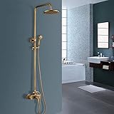 Nostalgie Retro Duschsystem Runde Überkopfdusche Bad Mit Handbrause Duschset Duschstange Wandmontage Antik Messing Mit Mischbatterie Wasserhahn Duschgarnitur