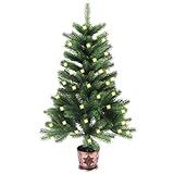 Weihnachtsbaum Kiefer Look, Künstlicher Weihnachtsbaum mit grünen LEDs 90 cm Falsche Fichte Home Dekoration für Weihnachten Innen Außen