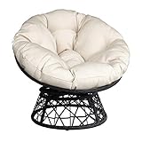 ATR Papasan Chair Indoor, 360 Grad drehbarer Korbsessel mit flauschigem Kissen, Mondsessel mit Rattan-Akzent und festem Twill-Stoff, ideal für Wohnzimmer (Beige)