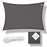 hanSe Sonnensegel rechteckig, Segeltuch Rechteck, 5x7 m in Graphit, aus HDPE Gewebe, wetterbeständig mit UV Schutz und Sonnenschutz für Garten, Balkon und Terrasse