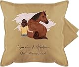 Kissenbezug personalisiert mit Namen - Reiten und Pferde Geschenk - Pferdemädchen Namen - Pferde Mädchen Geschenk - 50 x 50 cm - Beige - Pferd Name bezug e n pferdeliebhaber - GURLI Kissenhülle