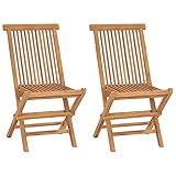 JUNZAI Klappbare Gartenstühle 2 STK Hochlehner, Campingstühle, Lehnstühle, Wetterfest Stuhl, Garden Chair, Massivholz Teak