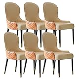 AMENAS Küche und Esszimmer Stühle Hölzerne Beine Esszimmer Stühle Set Von 6 Mikrofaser Leder Küche Wohnzimmer Lounge Counter Stühle Weiche Gepolsterte Sitz (Color : Beige+orange)