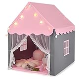 COSTWAY Kinderspielhaus mit Sternenlichter, Prinzessin Prinzess Kinderzelt mit Fenster & Matte, Spielzelt mit doppeltem Vorhang, Kinderspielzelt, Kinderspielburg für Jungen und Märchen (Rosa)