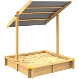 Spielwerk Sandkasten Samu mit Dach 120x120cm naturbelassenes Holz Füllstand Skala UV 50 Kantenschutz Bodenvlies Sandspielzeug Kinder Sandbox Sandkiste