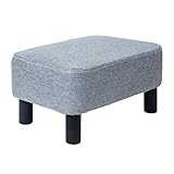 IBUYKE Kleiner Fußhocker, Hocker aus Leinenstoff, rechteckiger Ottoman mit gepolstertem Sitz, Kiefernholzbeinen und gepolstertem Wechselschuhhocker für Wohn- und Schlafzimmer, hellgrau RF-BD214-D