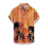 Xmiral Herren Sommerurlaub Tourismus Strand Mode Trend Freizeit 3D Digitaldruck Kurzarmhemd Hemd Herren Skate (d-Orange,d-Orange)