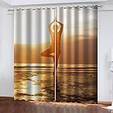 Vorhang Blickdicht Für Modern Schlafzimmer Wohnzimmer, 3D Sonnenaufgang Yoga-Meditation Druck Muster 2Er Set Thermogardine Mit Ösen 214X220cm(HxB) Verdunklungsvorhänge Mit Kälteschutz & Wärmeisoliere