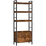 HOOBRO Bücherregal, Bücherschrank mit Türen und Ablage, Standregal, Aufbewahrungsregal mit 4 Ebenen, Industrie-Design, für Wohnzimmer, Büro, Küche, Arbeitszimmer und Flur EBF46SJ01