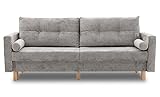 BETTSO -Schlafsofa Sara - Sofa mit Schlaffunktion und Bettkasten, Bettsofa mit Wellenfeder, Schlafcouch mit Holzfüße, Couch vom Hersteller, Couchgarnitur, Velours-MATT (Hellgrau)