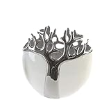 GILDE - Vase Tree - Keramik - weiß mit silbernem Baumdesign - Dekovase - Höhe 21 cm