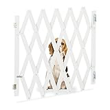 Relaxdays Hundeabsperrgitter ausziehbar bis 126 cm, 70-82 cm hoch, Bambus, Hunde Schutzgitter, für Treppe & Tür, weiß