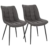 WOLTU Esszimmerstühle BH247dgr-2 2er Set Küchenstuhl Polsterstuhl Wohnzimmerstuhl Sessel mit Rückenlehne, Sitzfläche aus Stoffbezug, Metallbeine, Dunkelgrau