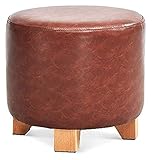 Schuhschrank Hocker Fußhocker rund Kunstleder Sitzauflage Massivholz Wickelschuhbank Sitzhocker Stuhl mit 4 Holzbeinen für Wohnzimmer Schlafzimmer Vintage Sitz Fußwerkzeug/beige/breit (Farbe: K Ed,