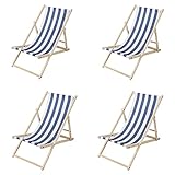 Randaco Liegestuhl Klappbar aus Holz 4er Set, Gartenliege Strandstuhl, Klappstuhl Faltbar, 3-Fach Verstellbare Rückenlehne, Strandliegestuhl Klappliegestuhl, Strandliege - Blaue und weiße Streifen