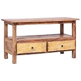 Vintage TV Lowboard TV Schrank TV Board TV-Ständer Fernsehtisch Fernsehschrank Medienkonsole mit 2 Schubladen, für Wohnzimmer & Schlafzimmer, 90x40x50 cm Altholz Massiv