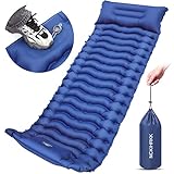 NCKIHRKK Isomatte Selbstaufblasend Camping, Isomatte Ultraleicht - Mit Fußpresse Pumpe, Outdoor Selbstaufblasbare Isomatte Faltbar mit Kissen für Camping Wandern Autoreisen Zelt, Blau