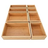 InnoGear 8 Stück Bambus Schubladen Organizer Make Up Organizer Schubladen Organizer Schreibtischschubladen-Organizer Besteckbehälter Aufbewahrungsboxen Trennwand für Küchen und Bürotisch