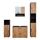 Vicco Badezimmermöbel Irma modern Badezimmerschrank Badschrank Waschtischunterschrank Spiegelschrank Hochschrank Midischrank Hängeschrank Tür Schublade (Anthrazit Eiche, Badmöbelset Irma 12)