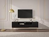 Vente-unique TV-Möbel - 2 Türen, 2 Schubladen und 2 Ablagefächer - MDF und Stahl - Schwarz und Goldfarben - EVILANA