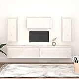 Gecheer 5 STK. Moderne Wohnwand Komplett Set Mediawand Schrankwand Anbauwand Hängevitrine Wandregal TV-Lowboard Weiß Massivholz Kiefer