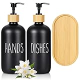 Glas Seifenspender Set, Seifenspender Schwarz Matt Badezimmer Set mit Tablett, DUNSOO 500ml Spülmittelspender Set für Küche und Bad Dekor
