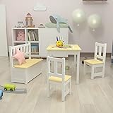 [en.casa] Kindertischset Lousame mit aufklappbarer Sitzbank und 2 Stühlen Kindertisch-Set Kindermöbel Sitzgruppe Kiefernholz Natur/Weiß