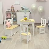 [en.casa] Kindertischset Lousame mit aufklappbarer Sitzbank und 2 Stühlen Kindertisch-Set Kindermöbel Sitzgruppe Kiefernholz Natur/Weiß