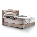 Boxspringbett Maison Velours-Stoff, optionaler Visco-Topper, Hotelbett, ohne Bettkasten, 7 Zonen Taschenfederkern-Matratzen, Aufbau KOSTENLOS (Creme, 180x200 cm ohne Topper)