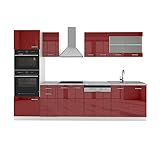 Vicco KÜCHE R-LINE 300CM KÜCHENZEILE KÜCHENBLOCK EINBAU ROT Bordeaux Hochglanz (Mit Arbeitsplatten)