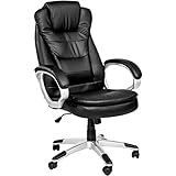 TecTake 800983 Chefsessel Bürostuhl mit hoher Rückenlehne und verstärkter Polsterung, stufenlos höhenverstellbar, ergonomischer Drehstuhl mit Einstellbarer Wippmechanik (Schwarz | Nr. 400578)