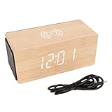 ZJchao Digitaler Holzwecker mit LED-Smart-Lautsprecher, Nachttisch-Holzwecker mit 15 W kabelloser Ladefunktion, elektrischer Wecker und Weckwecker in einem, Radiowecker