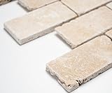 Mosaik Brick INULA Chiaro Antique Travertin Naturstein Küche, Mosaikstein Format: 48x100x10 mm, Bogengröße: 60 x 100 mm, 1 Handmuster ca. 6x10 cm