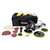 Dino KRAFTPAKET 1500W Rotations Poliermaschine Set (48-Teile) mit 75mm, 125mm, 150mm, 180mm Stützteller, Polierpad, Schleifpapier, Tasche und Zubehör, 12-Stufige Poliermaschine mit LCD-Display für Aut