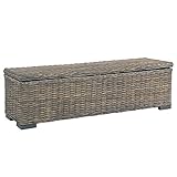 KRHINO Schuhregal Eingangsbereich, Aufbewahrungsbox Aufbewahrungsbox Rattan Kubu und Massivholz Griff Grau 120 cm für Schminktisch Schlafzimmer Wohnzimmer