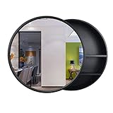 Spiegelschränke Wandspiegel Badezimmer Toilettenspiegel aus massivem Holz Badezimmerspiegel Wandwandspiegel mit Ablagespiegel Toilette Toiletten-Ankleide Runder Spiegel (Farbe: Schwarz, Größ