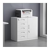 Aktenschrank Rollcontainer Aktenschrank aus Stahl, 5 Schubladen mit Schloss, vertikaler Aktenschrank, Druckerregal, niedriger Aktenschrank for das Heimbüro, komplett montiert Büroschrank ( Color : Whi