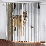WIRMEC Verdunkelungsvorhänge 3D Tierwolf Im Schnee Muster Ösen Vorhang 2Er Set H 228 X B 228 cm Verdunkelungsvorhang Blickdicht Fenstergardinen Kinderzimmer Schlafzimmer Wohnzimmer Thermogardine