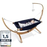 CHILDOO Baby Hängematte [QuickFix-Schlaufe] Babywiege Babybett Federwiege mit Gestell Babyschaukel Babywippe für Kinderzimmer, Esszimmer, Wohnzimmer | Blau