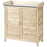 Outsunny Gartenschrank Pflanztisch mit Unterschrank Holz Geräteschrank Schrank mit 2 Einlegeböden Geräteschuppen Garten Schuppen Outdoor Natur 83 x 40 x 92 cm