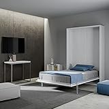 IMAGO FACTORY Kento – Klappbett, Funktionsbett, Schrank mit Klappbett anderthalb Quadrat, Wandbett, Platzsparend Bett, Matratze Nicht Enthalten, das Bett Kommt Zerlegt an, Weisse Asche