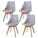 WAFTING 4er Set Esszimmerstühle Gepolsterter Stuhl mit Buchenholz-Beinen und Weich Gepolsterte Chair für Esszimmer Wohnzimmer Schlafzimmer Küche Besprechungsraum, (Gepolstert Grau)