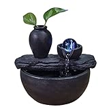 Zimmerbrunnen Natur mit Vase Soli Blume Pflanzen Tischbrunnen Licht Farbenfrohe Innendekoration Authentische Geschenkidee Damen und Herren Nützlich, H 19 x 21 x 17 cm – Silica Zen'Light, Braun