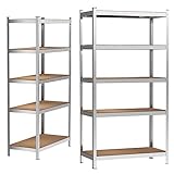 Vandise Schwerlastregal Stabil 875KG Max Load, Kellerregal Einheiten Boltless Storage Shelving, 180 x 90 x 40cm, Regal mit Stahlrahmen, MDF-Platte, höhenverstellbar, Silber
