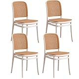 Stapeln Von Esszimmerstühlen, Armlosen Küchenstühlen Und Kühlen Im Sommer Mehrfarbigen Stuhl, Imitation Rattan Kunststoff Gewebten Stuhl, Moderne Esszimmer Stühle, Seitens(Size:Set of 4,Color:Weiß)