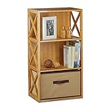 Relaxdays Regal Bambus mit Korb, 3 Ablagen, Holz Standregal, Badregal, Faltbox, HxBxT: 80 x 42 x 29 cm, natur braun