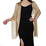 Stola für Abendkleid Damen Festlich Glänzendes Metall Schal und Schal mit Schal Clip Goldene Hochzeit für Braut Party Formelle Kleidung Metallschal Gold
