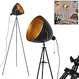Stehleuchte Mickelsbo, moderne Stehlampe aus Metall in Schwarz/Goldfarben, Bodenleuchte m. Schnurschalter und verstellbarem Leuchtenkopf, Ø 28 cm, Höhe max. 156 cm, 1 x E27-Fassung, ohne Leuchtmittel