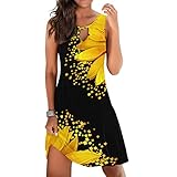 Sommerkleid Damen, Damen Knielang Ärmellos Sommer Kleider Sexy Elegant Kleid Boho Strandkleider Minikleid Teenager Mädchen Festlich Kleider Blumen Drucken Kleid A-Linie Kurz Sommerkleid